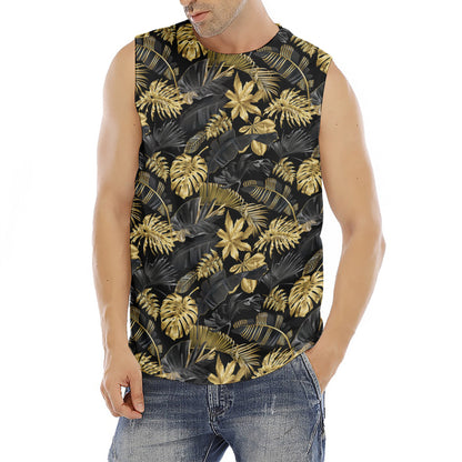 Black And Gold Tropical Pattern Print Men's Fitness Tank Top