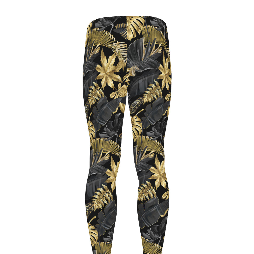 Black And Gold Tropical Pattern Print Men's leggings