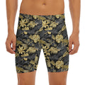 Black And Gold Tropical Pattern Print Men's Long Boxer Briefs