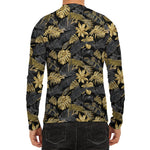 Black And Gold Tropical Pattern Print Men's Long Sleeve Rash Guard