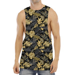Black And Gold Tropical Pattern Print Men's Muscle Tank Top