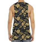 Black And Gold Tropical Pattern Print Men's Muscle Tank Top