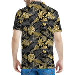 Black And Gold Tropical Pattern Print Men's Polo Shirt