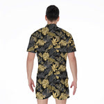 Black And Gold Tropical Pattern Print Men's Rompers