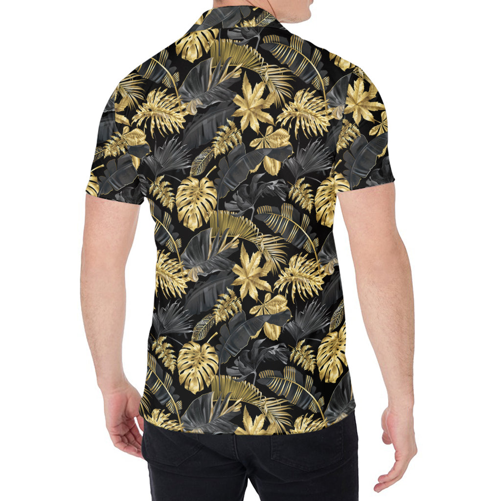 Black And Gold Tropical Pattern Print Men's Shirt