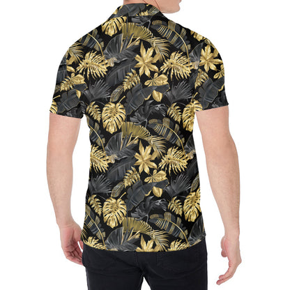 Black And Gold Tropical Pattern Print Men's Shirt