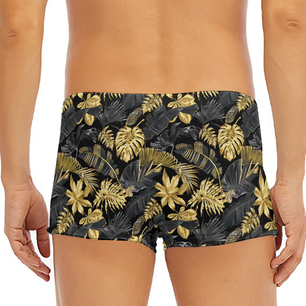 Black And Gold Tropical Pattern Print Men's Short Boxer Briefs