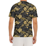 Black And Gold Tropical Pattern Print Men's Short Sleeve Rash Guard