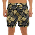 Black And Gold Tropical Pattern Print Men's Split Running Shorts