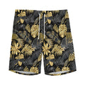 Black And Gold Tropical Pattern Print Men's Athletic Shorts