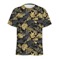 Black And Gold Tropical Pattern Print Men's Athletic T-Shirt