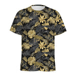 Black And Gold Tropical Pattern Print Men's Sports T-Shirt