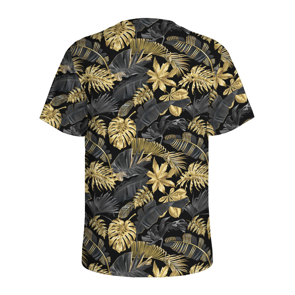 Black And Gold Tropical Pattern Print Men's Sports T-Shirt