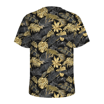 Black And Gold Tropical Pattern Print Men's Sports T-Shirt