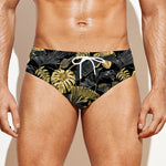 Black And Gold Tropical Pattern Print Men's Swim Briefs