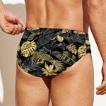 Black And Gold Tropical Pattern Print Men's Swim Briefs