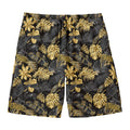 Black And Gold Tropical Pattern Print Men's Swim Trunks