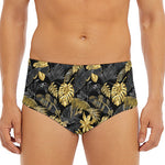 Black And Gold Tropical Pattern Print Men's Triangle Swim Briefs