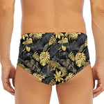 Black And Gold Tropical Pattern Print Men's Triangle Swim Briefs