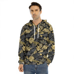 Black And Gold Tropical Pattern Print Men's Velvet Pullover Hoodie