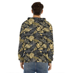 Black And Gold Tropical Pattern Print Men's Velvet Pullover Hoodie