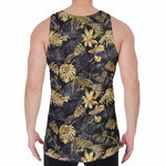 Black And Gold Tropical Pattern Print Men's Velvet Tank Top