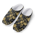 Black And Gold Tropical Pattern Print Mesh Casual Shoes