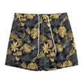 Black And Gold Tropical Pattern Print Mesh Shorts