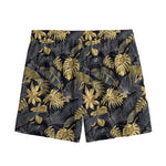 Black And Gold Tropical Pattern Print Mesh Shorts