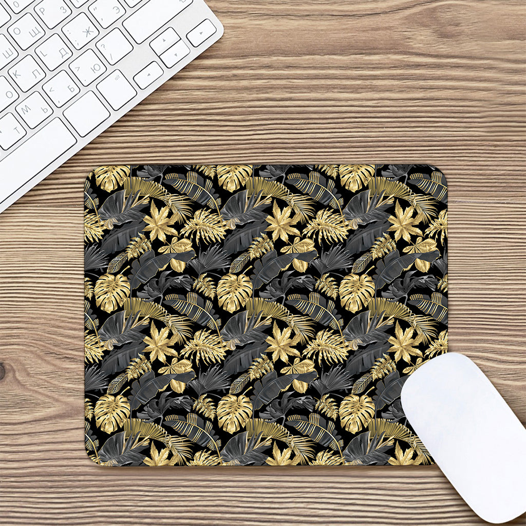 Black And Gold Tropical Pattern Print Mouse Pad