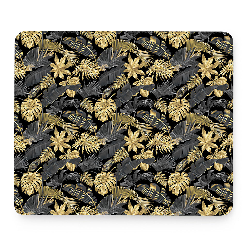 Black And Gold Tropical Pattern Print Mouse Pad