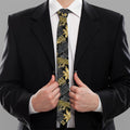 Black And Gold Tropical Pattern Print Necktie