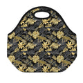 Black And Gold Tropical Pattern Print Neoprene Lunch Bag