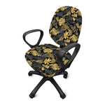 Black And Gold Tropical Pattern Print Office Chair Cover