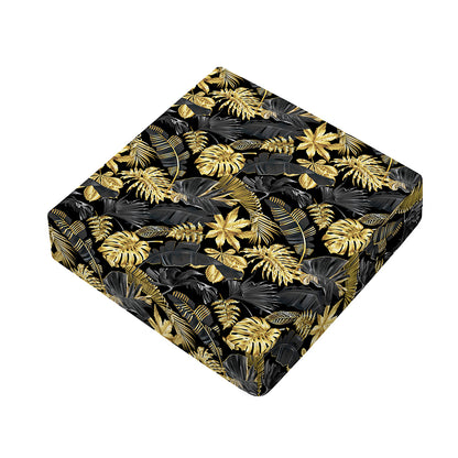 Black And Gold Tropical Pattern Print Outdoor Seat Cushion Cover