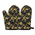Black And Gold Tropical Pattern Print Oven Mitts