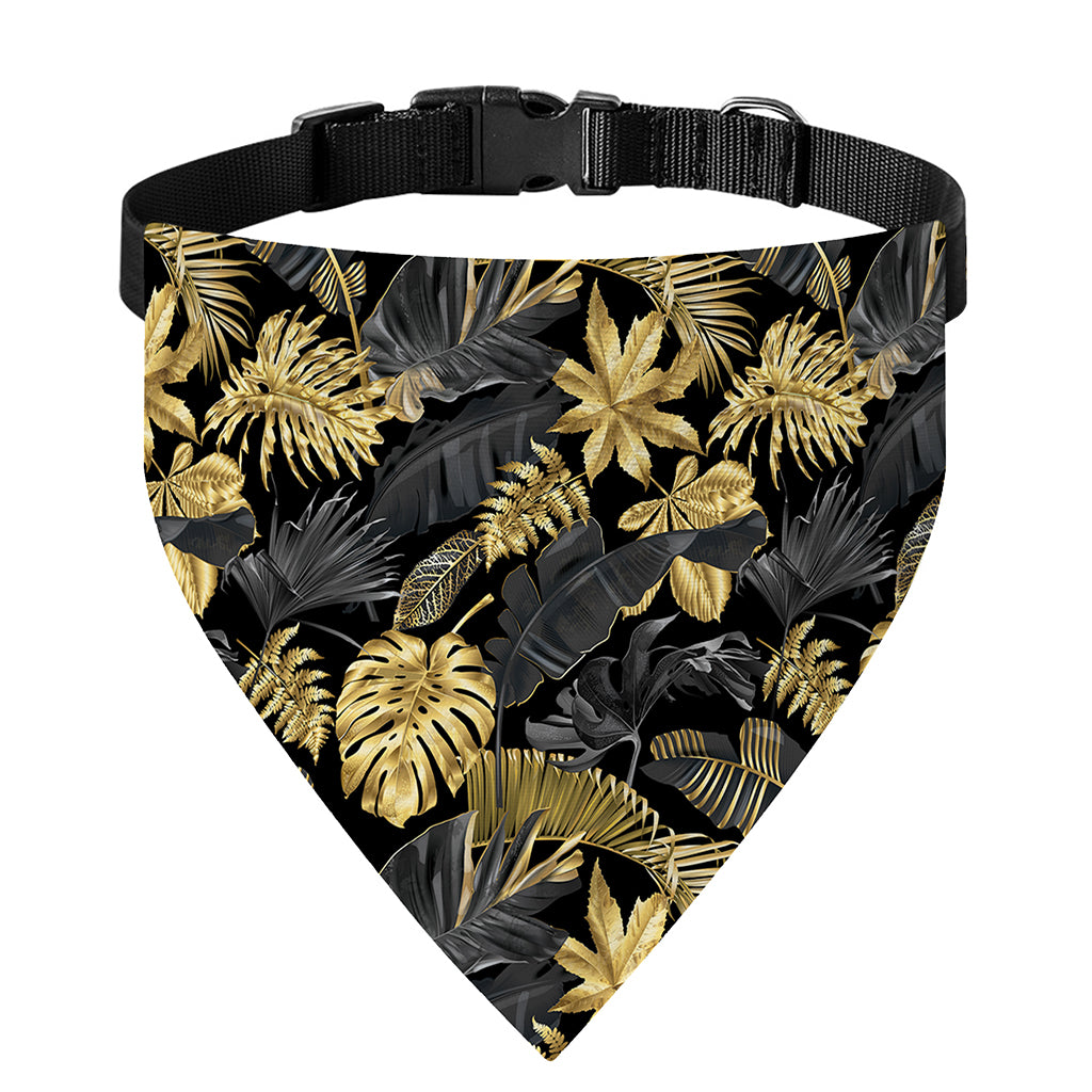 Black And Gold Tropical Pattern Print Over The Collar Dog Bandana