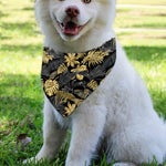 Black And Gold Tropical Pattern Print Over The Collar Dog Bandana