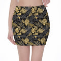 Black And Gold Tropical Pattern Print Pencil Mini Skirt