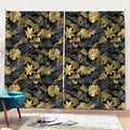 Black And Gold Tropical Pattern Print Pencil Pleat Curtains