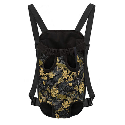Black And Gold Tropical Pattern Print Pet Carrier Backpack