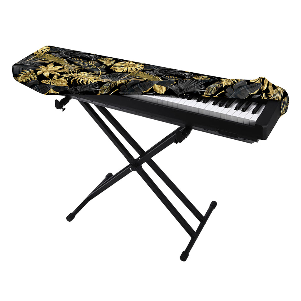 Black And Gold Tropical Pattern Print Piano Keyboard Cover