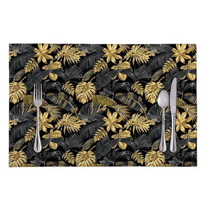 Black And Gold Tropical Pattern Print Placemat