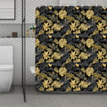Black And Gold Tropical Pattern Print Polyester Shower Curtain