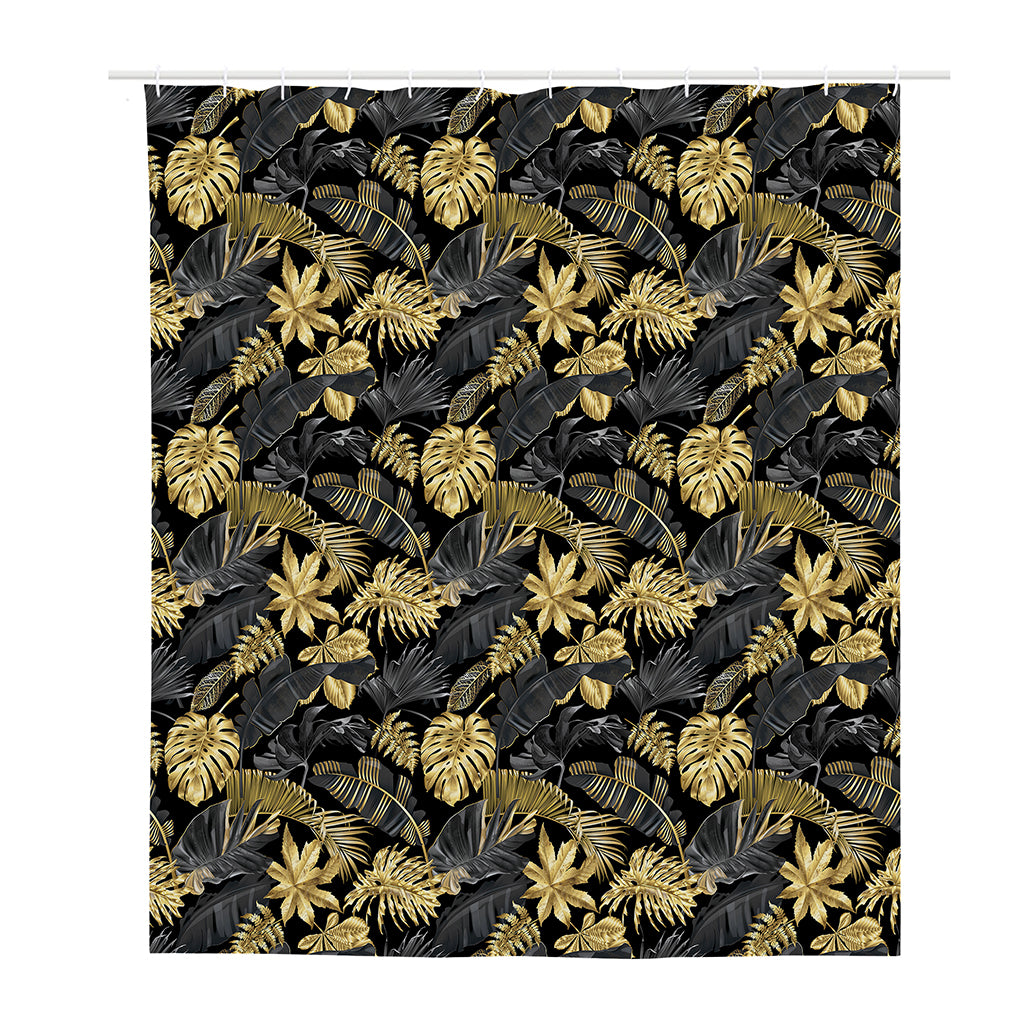 Black And Gold Tropical Pattern Print Polyester Shower Curtain