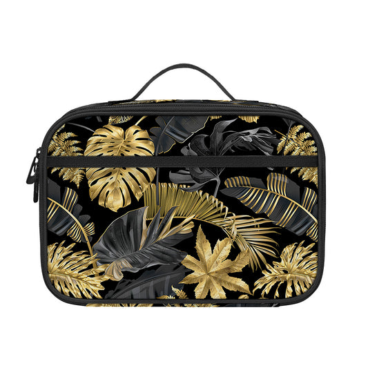 Black And Gold Tropical Pattern Print Portable Lunch Bag