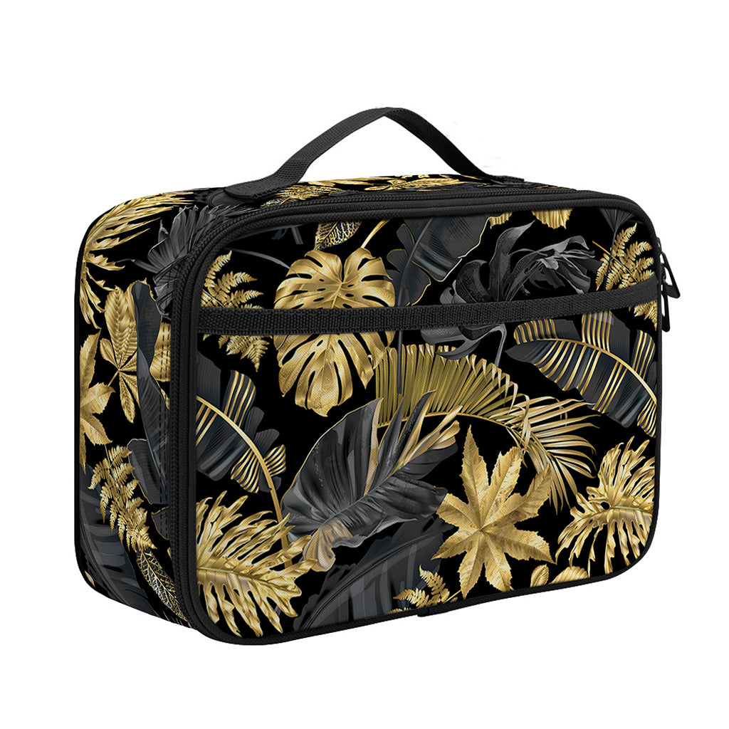 Black And Gold Tropical Pattern Print Portable Lunch Bag