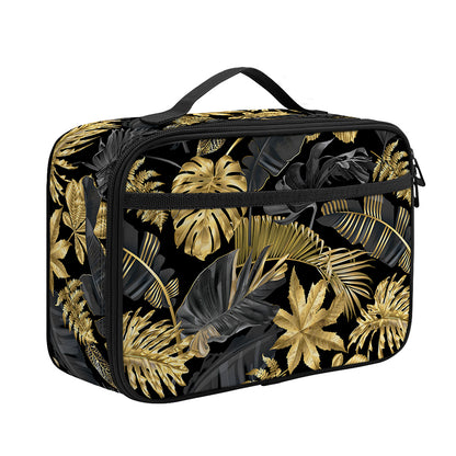 Black And Gold Tropical Pattern Print Portable Lunch Bag