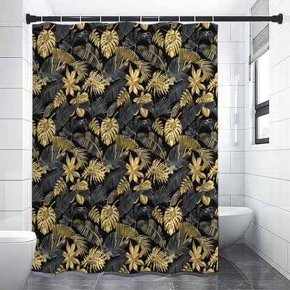 Black And Gold Tropical Pattern Print Premium Shower Curtain