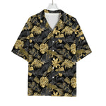 Black And Gold Tropical Pattern Print Rayon Hawaiian Shirt